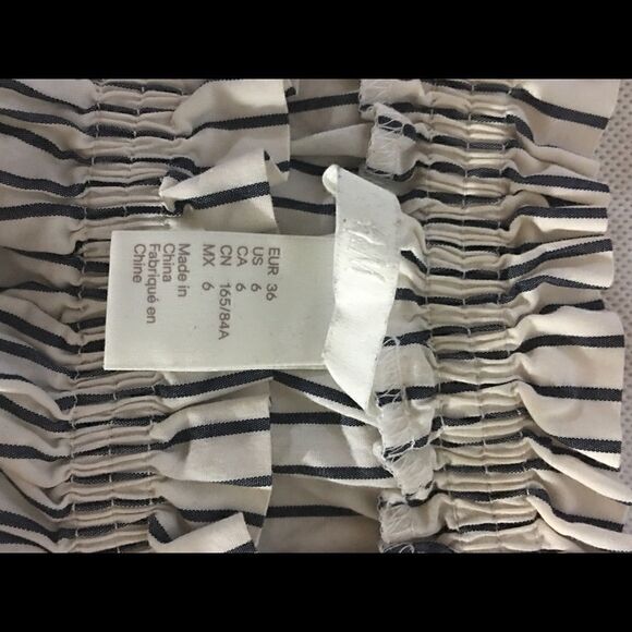 H&M size 6 white blue stripe angel sleeved crop top elastic scoop neck tie strap - Picture 4 of 5